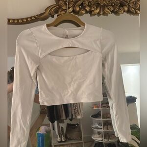 White Long Sleeve Cutout Top